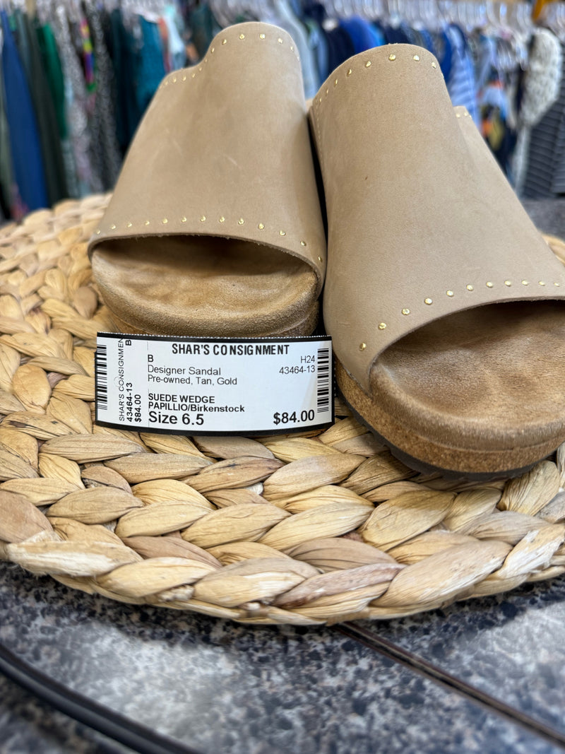 Pre-owned PAPILLIO/Birkenstock Tan Gold Size 6.5 Designer Sandal