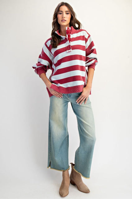 New EASEL Wine stripe Size S Long Sleeve Sweatshirt
