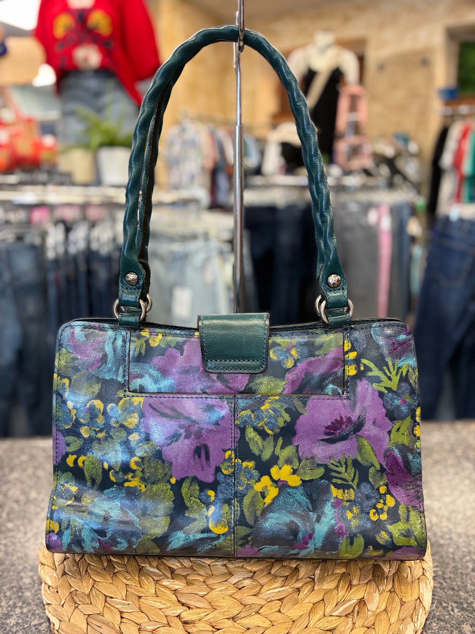 Pre-owned PATRICIA NASH Dark teal Purple Floral Shoulder Designer Purse