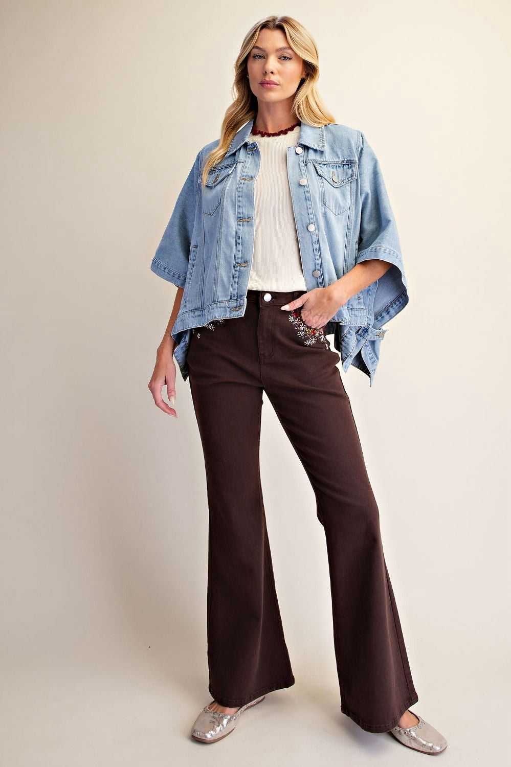 New EASEL Blue Size S Quarter Sleeve Denim Jacket