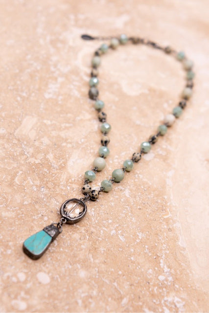 New Light green Pewter Trim Necklace