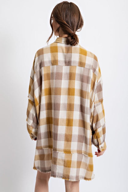 New EASEL Mustard plaid Brown Size XL Blouse