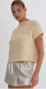 New ENTRO Cream Size S Short Sleeve Sweater