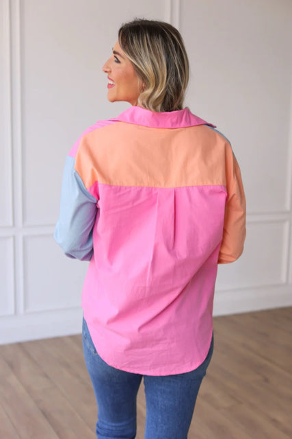 New SG Pastels Colorblock Size S Long Sleeve Blouse
