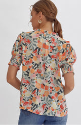 New ENTRO Peach floral Multi Size S Short Sleeve Blouse