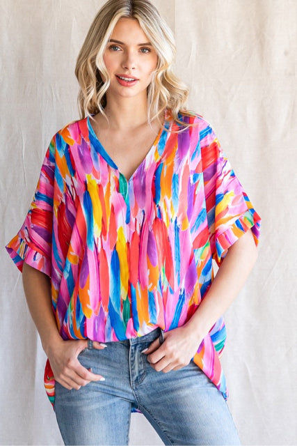 New Multi Color Size S Short Sleeve Blouse